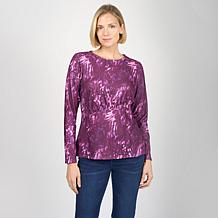 "As Is" DG2 by Diane Gilman Ruched Asymmetric Seam Long Sleeve Top