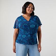 "As Is" DG2 by Diane Gilman Ruched Flutter Sleeve Top