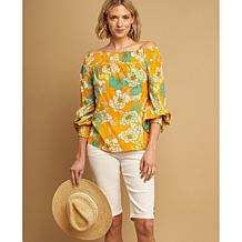 "As Is" DG2 by Diane Gilman Sheer Flutter-Sleeve Top