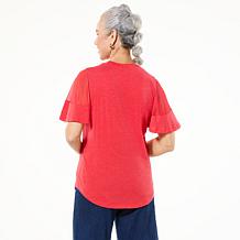 "As Is" DG2 by Diane Gilman Sheer Flutter-Sleeve Top