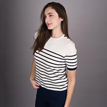 "As Is" DG2 by Diane Gilman Softease Short-Sleeve Striped Sweater