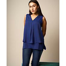 "As Is" DG2 by Diane Gilman Stand Collar Inverted Pleat Easy Tank