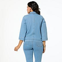 "As Is" DG2 by Diane Gilman Stretch Denim Bracelet-Sleeve Button Ja...