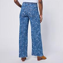 "As Is" DG2 by Diane Gilman Stretch Jacquard Denim Pull-On Wide Leg...