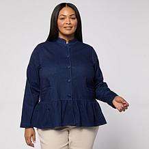 "As Is" DG2 by Diane Gilman Super Stretch Knit Denim Peplum Hem Jacket