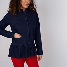 "As Is" DG2 by Diane Gilman Super Stretch Knit Denim Peplum Hem Jacket