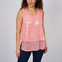 "As Is" DG2 by Diane Gilman U-Neck Sequined Easy Tank
