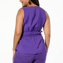 "As Is" DG2 by Diane Gilman Washed Twill Gathered Waist Sleeveless Top