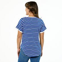 "As Is" DG2 by Diane Gilman Yarn-Dye Striped Knit Tee with Shoulder...
