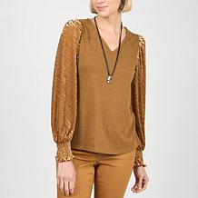 "As Is" Diane Gilman Burnout Velvet Sleeve Knit Top