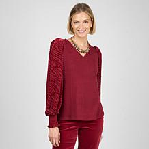 "As Is" Diane Gilman Burnout Velvet Sleeve Knit Top