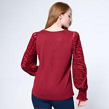 "As Is" Diane Gilman Burnout Velvet Sleeve Knit Top