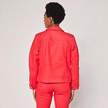 "As Is" Diane Gilman New Classic Stretch Heart Studded Denim Jacket