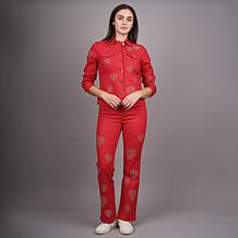 "As Is" Diane Gilman New Classic Stretch Heart Studded Denim Jacket