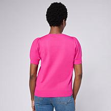 "As Is" Diane Gilman Softease Embellished Puff Sleeve Sweater