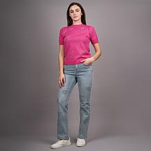 "As Is" Diane Gilman Softease Embellished Puff Sleeve Sweater