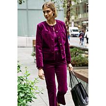 "As Is" Diane Gilman Stretch Velveteen Collarless Tailored Jacket