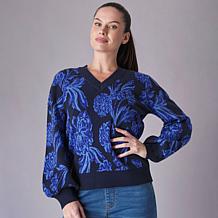"As Is" Diane Gilman V Neck Jacquard Pullover