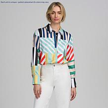 "As Is" Elle Live Multi-Stripe Long-Sleeve Shirt