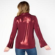 "As Is" G by Giuliana 24K Shine Button Front Top with Flare Sleeves