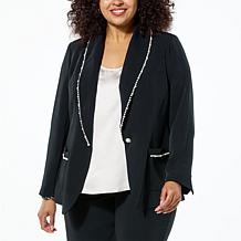 "As Is" G by Giuliana Black Label Crepe Blazer with Faux Pearl Trim