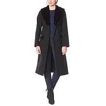 "As Is" G by Giuliana Black Label Faux Fur Trim Wrap Coat