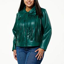 "As Is" G by Giuliana Black Label Faux Leather Graphic Fringe Jacket