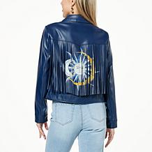 "As Is" G by Giuliana Black Label Faux Leather Graphic Fringe Jacket