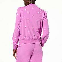 "As Is" G by Giuliana Black Label Faux Pearl Puff-Sleeve Bomber Jacket