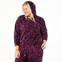 "As Is" G by Giuliana Black Label Sequin Velour Knit Hoodie