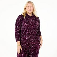 "As Is" G by Giuliana Black Label Sequin Velour Knit Hoodie