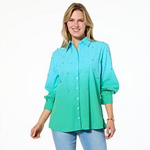 "As Is" G by Giuliana Black Label Woven Dip Dye Button-Up Shirt