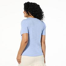 "As Is" G by Giuliana Cotton-Blend Slub Knit Puff Sleeve Tee