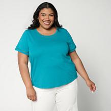 "As Is" G by Giuliana Cotton Modal Short-Sleeve Top with Trim