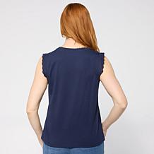"As Is" G by Giuliana Cotton Modal Sleeveless Top with Eyelet Trim