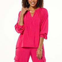 "As Is" G by Giuliana Long Sleeve Split Neck Blouse