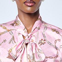 "As Is" G by Giuliana Nutcracker Chain Print Blouse with Neck Tie