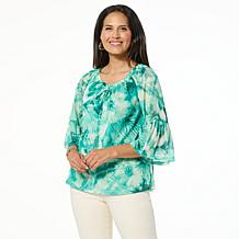 "As Is" G by Giuliana Off-the-Shoulder Printed Aria Mesh Knit Blouse