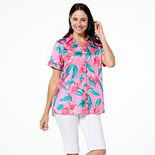 "As Is" G by Giuliana Printed Tie-Front Camp Shirt