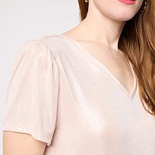 "As Is" G by Giuliana Shirred Sleeve V-Neck Shimmer Top
