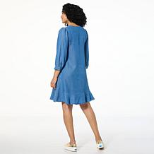 "As Is" G by Giuliana Woven Tencel Flounced Hem Shift Dress