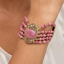 "As Is" GemHues Bronze Gemstone Textured Beaded Statement Bracelet