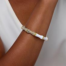 "As Is" Heidi Daus Bamboo Garden White Enamel & Crystal Bangle Brcelet