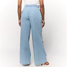"As Is" HUE Woven Denim Pull-On Palazzo Pant