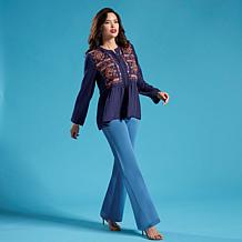 "As Is" IMAN Global Chic Embroidered Woven Cardigan