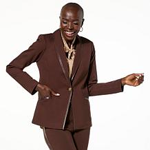 "As Is" IMAN Global Chic Ponte Blazer with Faux Leather Trim