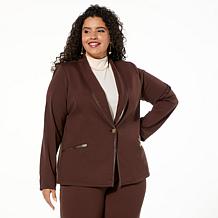 "As Is" IMAN Global Chic Ponte Blazer with Faux Leather Trim