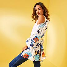 "As Is" IMAN Global Chic Printed Button-Front Everything Blouse