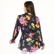 "As Is" IMAN Global Chic Printed Button-Front Everything Blouse