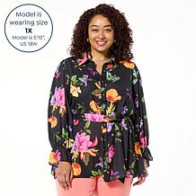 "As Is" IMAN Global Chic Printed Button-Front Everything Blouse